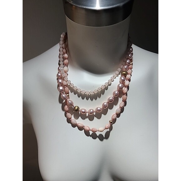 Vintage Monet Pink Champagne Pearls On  Layered Necklace Marked 10" - Picture 4 of 7